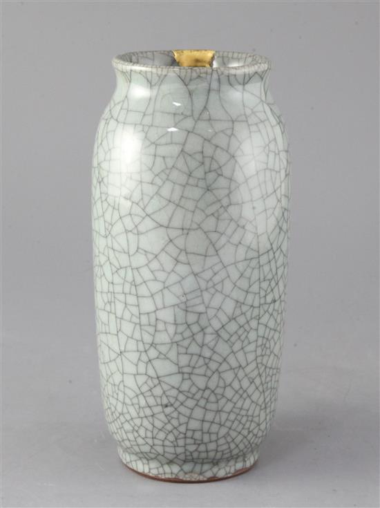 A Chinese celadon crackle glaze vase, Qing dynasty, height 23.75cm, gilt repair to rim